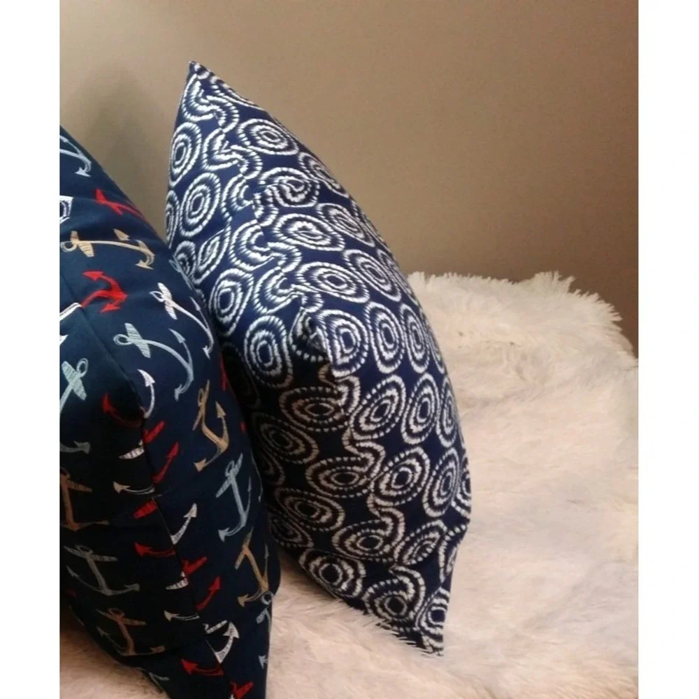 Bryant Throw Pillow Cover 20x20 Zipper Cotton Blue White Nagoya Geo Chambray NEW